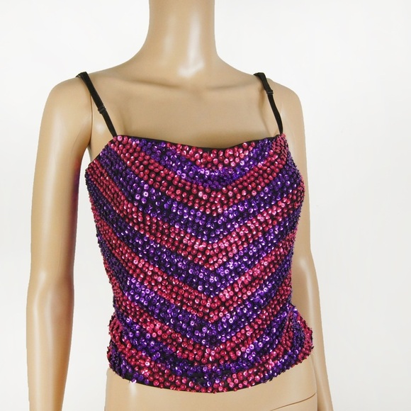Vintage Gianfranco Ferre Studio Purple Pink Metallic Sequin Tank Top - Picture 1 of 5